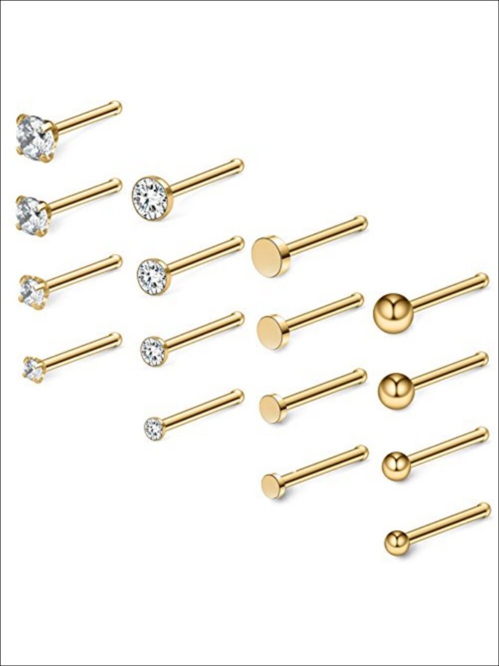 316L Surgical Steel CZ Nose Studs 20G Ball Flat Pin Piercing Jewelry Set